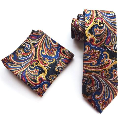 Mens Necktie Set Classic Paisley Necktie with Big Size Pocket Square for Man Wedding Banquet