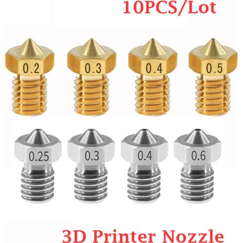 5pcs/lot V5 V6 Stainless steel Nozzle for E3D0.2/0.25/0.3/0.35/0.4/0.5/0.6/0.8mm 1.75mm Filament Threaded Brass 3D Printer Part