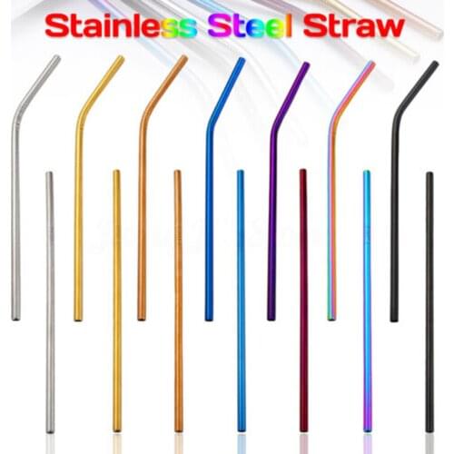 New Reusable Stainless Steel Straw Titanium-Plated Colored Washable Metal Straw Milk Tea Drink Straw High Density