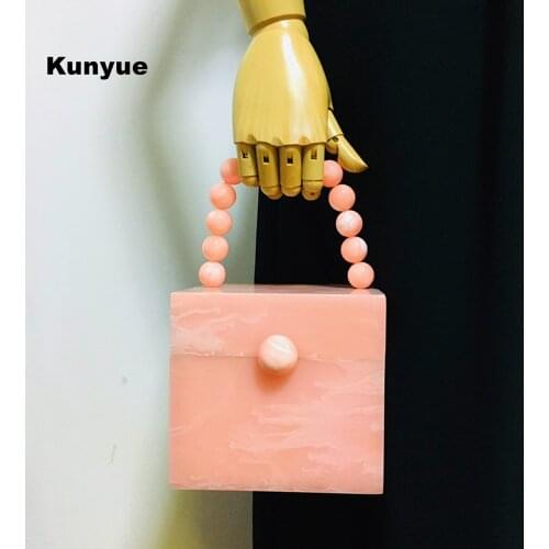 New Trendy Brand Design Beading Acrylic Evening Bags Noble Pink Wedding Bridal Clutch Purse Luxury Women Party Prom Lady Handbag