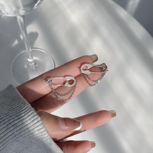 Origin Summer Korean Bling Bling Rhinestone Paper Clip Dangle earrings for Women Exquisite Chain earrings Jewelry Accessories
