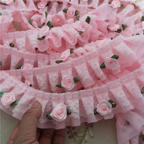 Pastoral Pink Chiffon Lace Embroidery Ribbon Handmade For Dress Coat Sewing Curtains Doll Toy Pet Clothes DIY 50cm