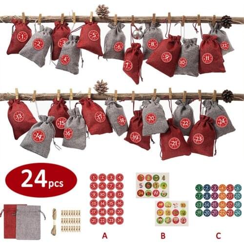 Christmas Candy Bag Christmas Countdown Calendar Gift Container Childrens Canvas Gift Pouch Christmas Tree Decoration