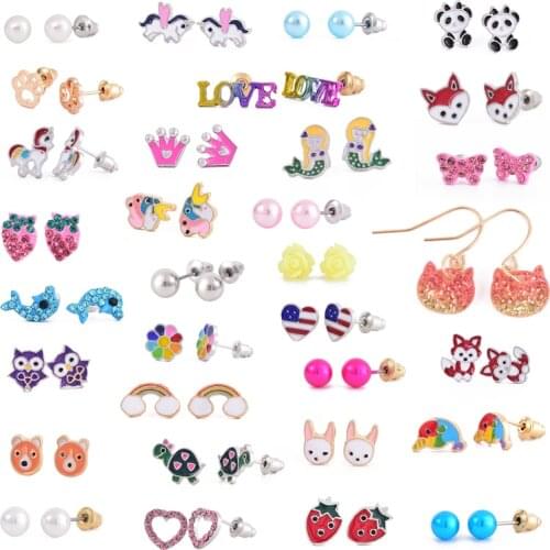 32 Pairs Earrings For Women Girls Kids Fashion Mixed Rhinestone Simulated Heart Flower Animal Butterfly Pearl Stud Earrings Set