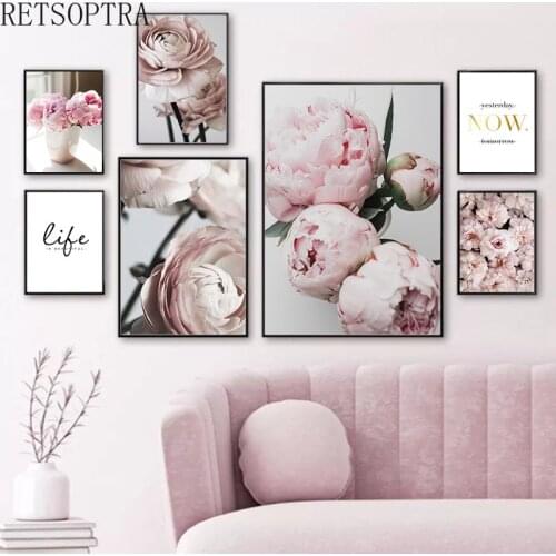 Modern Living Room Decor Scandinavian Art Flower Canvas Poster Pink Camellia Print Painting Cute Style Wall Picture Decoration