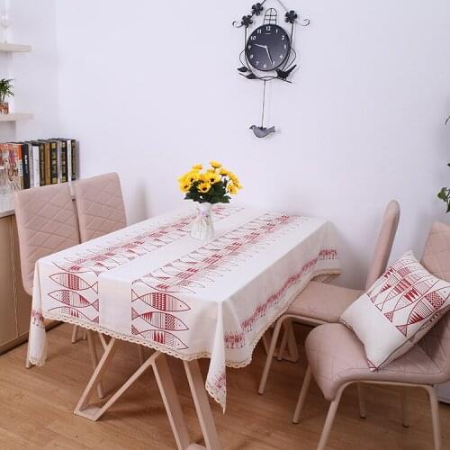 Geometric Pattern Ethnic Style Classic Fish Super Thick Cotton Linen Cloth Art Pattern Table Cloth Table Cloth Tea Table Cloth
