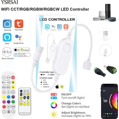 Tuya Smart Life APP 12v-24V Wifi CCT/RGB/RGBWW led Light Strip Wireless Remote Controller Smart Home work with Alexa Google Home