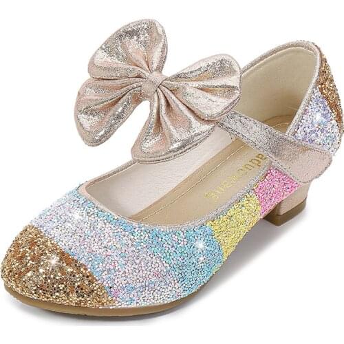 2021 Girls Leather Shoes Princess High Heels Children Round-Toe Shoes Autumn Spring Kids Single Shoes Non-Slip Party Footwears