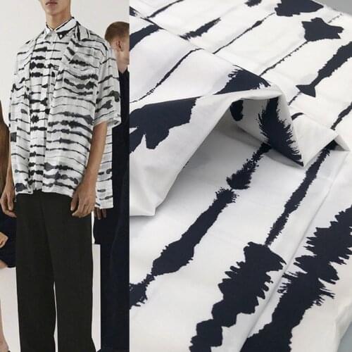 145cm Width Fashion Black and White Ink Ripples Printed Cotton Fabric For Woman Summer Dress Blouse Pants DIY Cloth Sewing