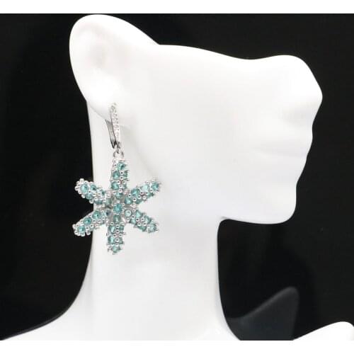 45x30mm Awesome Starfish Shape Created Rich Blue Aquamarin Bright Zircon Gift For Ladies Silver Earrings Wholesale Drop Shipping