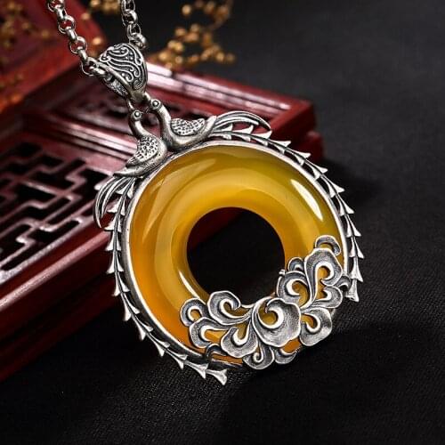 Silver restoring ancient ways is the phoenix xiangyun canary stone Mosaic pendants high-end chain female long sweater