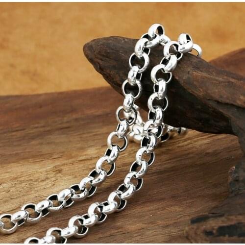Fashion S925 Sterling Silver Retro Thai Silver Vintage Punk Style Men And Women Loop Buckle Necklace Long Section