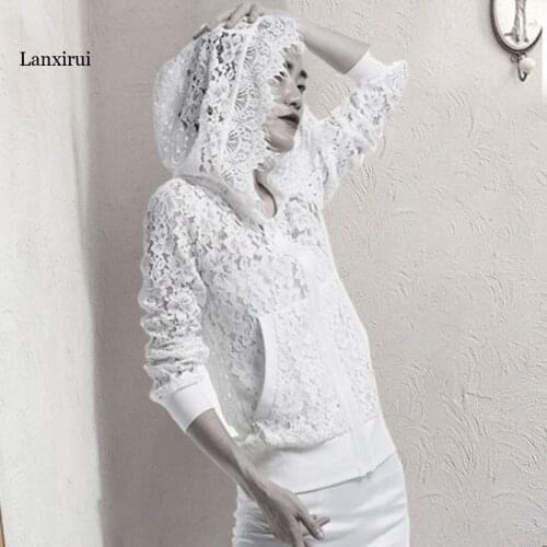 Sun protect Sexy Lace Hoodie Coats For Women Black/White Summer Harajuku Sun UV Protection Coat Chaquetas Mujer