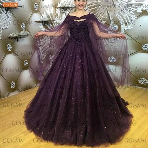 Sexy Grape Purple Evening Dresses 2020 Lace Up Appliqued Beaded Tulle Ball Gown Women Dress Party Long Custom Made Abendkleider