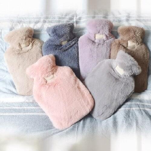 Winter Rubber Water-Filled Hot Water Bottle Explosion-Proof Leak-Proof Thickened Fluffy Plush Removable Soft Hand Warmer