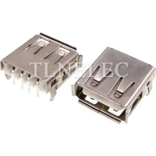 10pcs USB 2.0 Interface Type A Curling Edge Port Female Jacks Connector 4 Pins 90 Degrees Insert PCB Socket Receptacle
