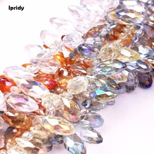 100Pcs/lot Drop Plating Beads 6X12mm Sharp Drop Beads Crystal Glass Diy Beaded Horizontal Hole Fit Jewelry Necklace DIY Making