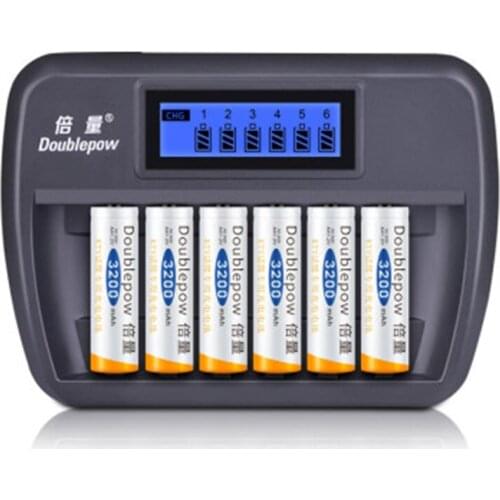 6PCS large capacity 1.2v 3200mAh AA rechargeable battery original Ni-MH rechargeable battery + 6-slot smart fast charging charge