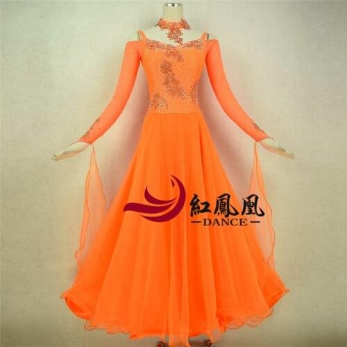 Ballroom Dresses Girls Long Sleeve Lycra Stretchy Dancing Costume Adult Waltz Ballroom Competition Dance Dress