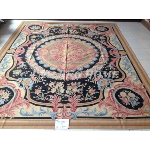 Free shipping 12'x15.05' French Aubusson rugs handmade hand wovenwoolen carpet, wool handmade carpet