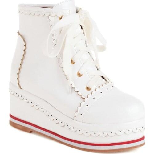 Nine Colors Fashion College Style Women Shoes Ruffles PU Leather Ankle Boots Platform Lace-up Lady Shoes Autumn Winter Booties