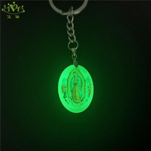 Virgin and Angels Luminous Resin Virgin Mary Keychain Silver Color Key Chain Glow in Dark Jewelry for Men Women Gift Trinket