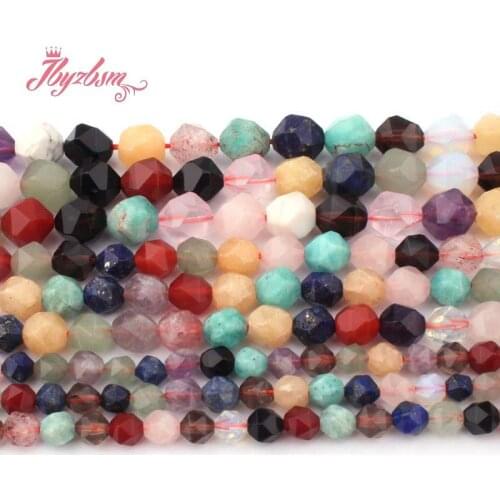 5-6,8,10mm Faceted Mixed Beads Natural Stone Beads For DIY Necklace Bracelet Earring Jewelry Making 15" Wholesale Free Shipping