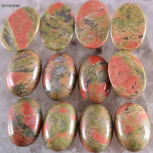 BUYERSHOME 10Pcs 13x18MM Natural Stone Unakite Epidote No Drilled Hole Oval Cabochon CAB Bead For DIY Jewelry Making Ring K1612