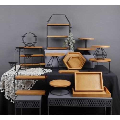 Wooden Wedding Cake Stands Set Picnic Cake Plate Home Kitchen Bakeware Dinnerware Food Cupcake Plates Tray Birthday Decoration
