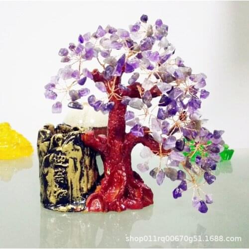 Natural Citrine Amethyst Aventurine Fortune Tree Pen Holder Storage Jar Aesthetic Home Desktop Feng Shui Decor Christmas Gift