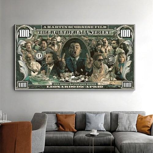 Graffiti Street Money Art 100 Dollar Canvas Painting Posters and Prints Wolf of Wall Street Pop Art for Living Room Decor Wall