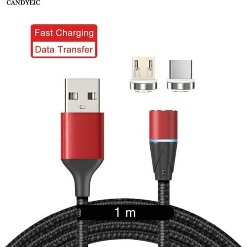 CANDYEIC 3A Magentic Fast Charging Cable For iPhone Samsung S10 S9 A8 A9 Xiaomi 9 Redmi Note5 Note7pro Cable Charger Micro USB C