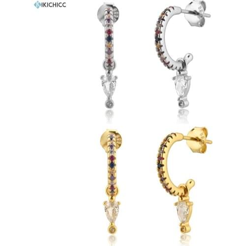 Kikichicc European 925 Sterling Silver Rainbow CZ Zircon Drop Earring Circle Luxury Circle Round 2020 Rock Punk Jewelry