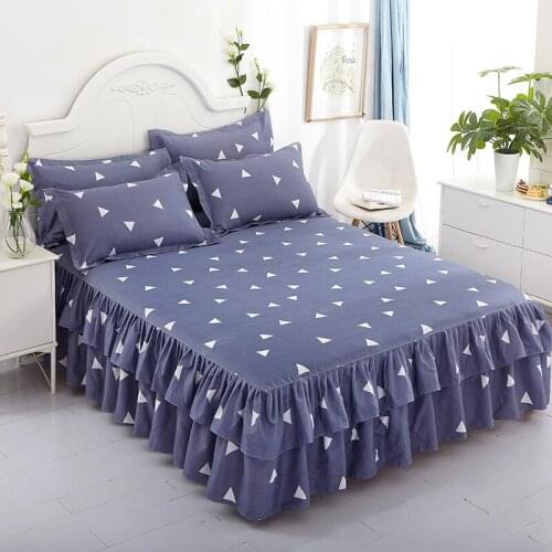 Cilected Nordic Ins Geometric Bed Skirt Pillowcase Wedding Double-Layer Lotus Leaf Bed Cover Sheet Protective Cover Home Decor