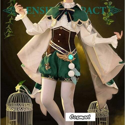Anime Genshin Impact Venti Game Suit Lovely Uniform With Cloak Hat Cosplay Costume Halloween Outfit For Women Men New 2020