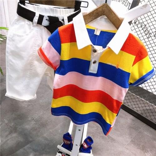 Summer Toddler Boy Sets Casual Fashion Colorful Striped Short Sleeve T-shirt Shorts Clothing 2 3 4 5 6 Years Children Suits 2020