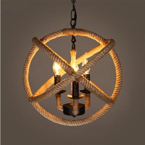 American Country Hemp Rope Chandeliers Lights Restaurant Bar Cafe Globe Pendant Lamp Single Head Loft Hemp Ball Hanging Lamp