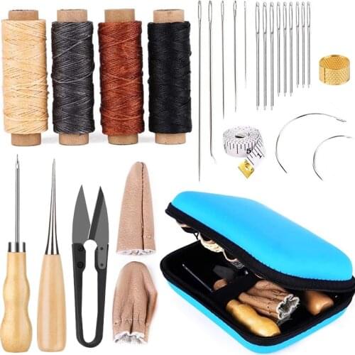 LMDZ Leather Working Kit with Large-Eye Stitching Needles, Waxed Thread, Leather Sewing Tools for DIY Leather Craft