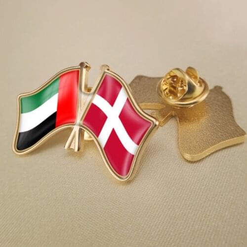 United Arab Emirates and Denmark Crossed Double Friendship Flags Lapel Pins Brooch Badges