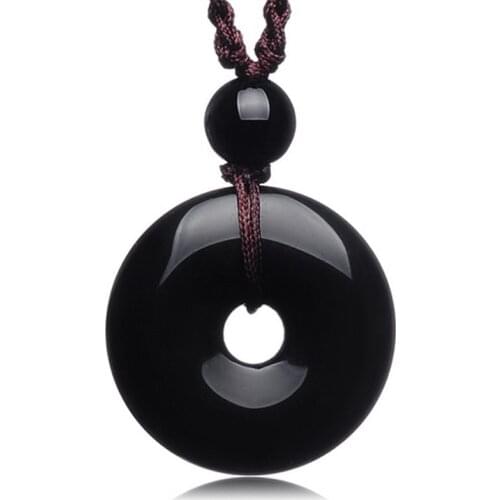 Black Obsidian Pendant Carving Peace Buckle Necklace Pendant Agate Stone Lucky Safety Womems Jewelry Jade Jewelry