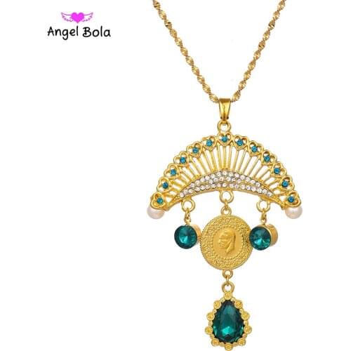 Turkey Ataturk Pendant Muslim Islam Necklaces for Women Gold Allah Middle East Arab Turkish Coins Jewelry Crystal Ethnic Gifts