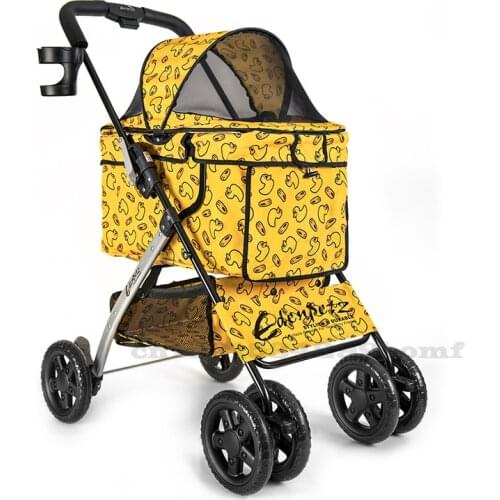 Pink Large Pet Stroller High Quality Dog Stroller Rescue Dog 4-wheeled Outbound Supplies Box Pet Carrier Big wheel Bearing 20kg