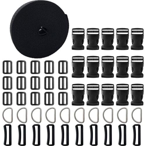 1 inch Flat Side Release Buckles,Tri-Glide Slides and D Rings with 5 Yards Nylon Webbing Straps for DIY Making Luggage Strap