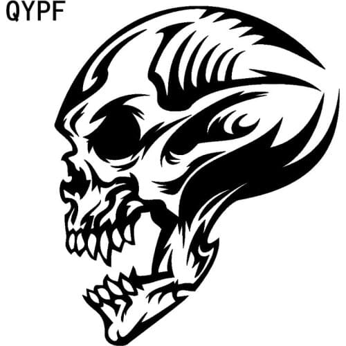 QYPF 13.9CM*16.5CM Interesting Lovely Cartoon Skull Unique Vinyl Graphic Car Sticker Black/Silver Decoration S9-2107