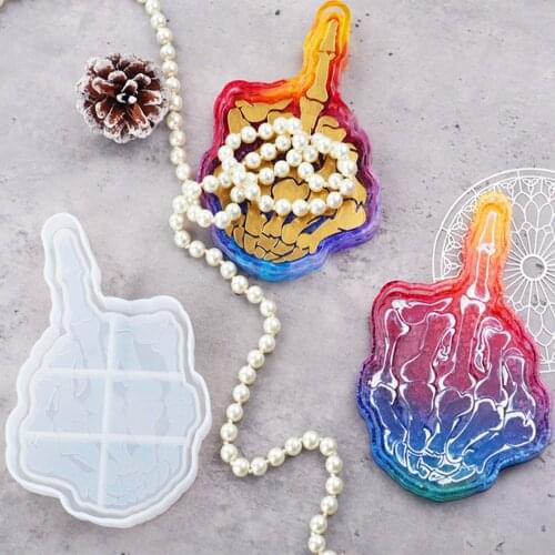 DIY Epoxy Resin Mold Epoxy Mirror Erect Middle Finger Skull Hand Mirror Plate Silicone Mold