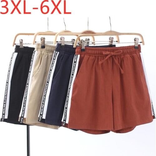 New 2021 Ladies Summer Plus Size Shorts For Women Large Loose Casual Wide Leg Cotton Linen Blue Elastic Shorts 3XL 4XL 5XL 6XL