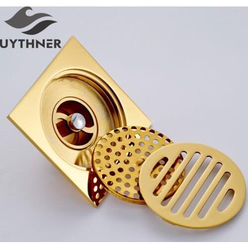 Uythner Bath Floor Drain 10*10cm Gold Bathroom Shower Square Drain Strainer Factory Direct Sales Bathroom Drain Floor