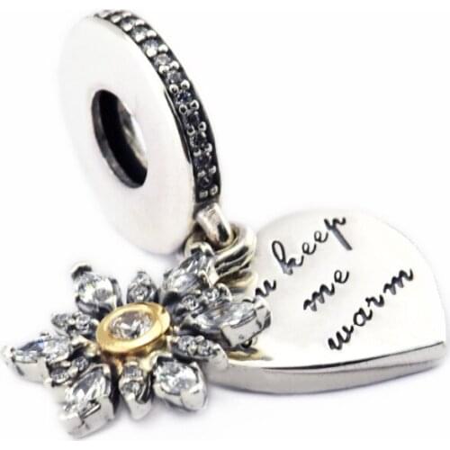 Snowflake Heart Clear CZ Pendant Charms for Chain Bracelets Silver 925 Jewelry Winter Golden Shine Charms for Jewelry Making