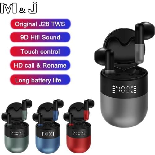 M&J J28 TWS Bluetooth Earphones Stereo Wireless 5.0 Bluetooth Headphones Touch Control earbuds Noise Cancelling Gaming Headset