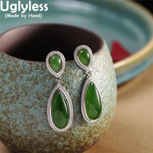 Uglyless Elegant Office Lady Party Dress Earrings for Women Luxury Nature Jasper Earrings 925 Silver Brincos Water Drop Gemstone